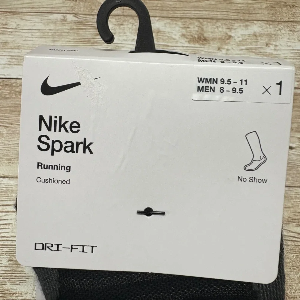 Nike Spark‎ Running Socks Mens 8-9.5 Black No Show Cushioned Dri-FIT 3 Pairs